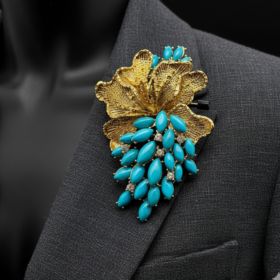 Grape Art Deco with Golden Leaves Brooch