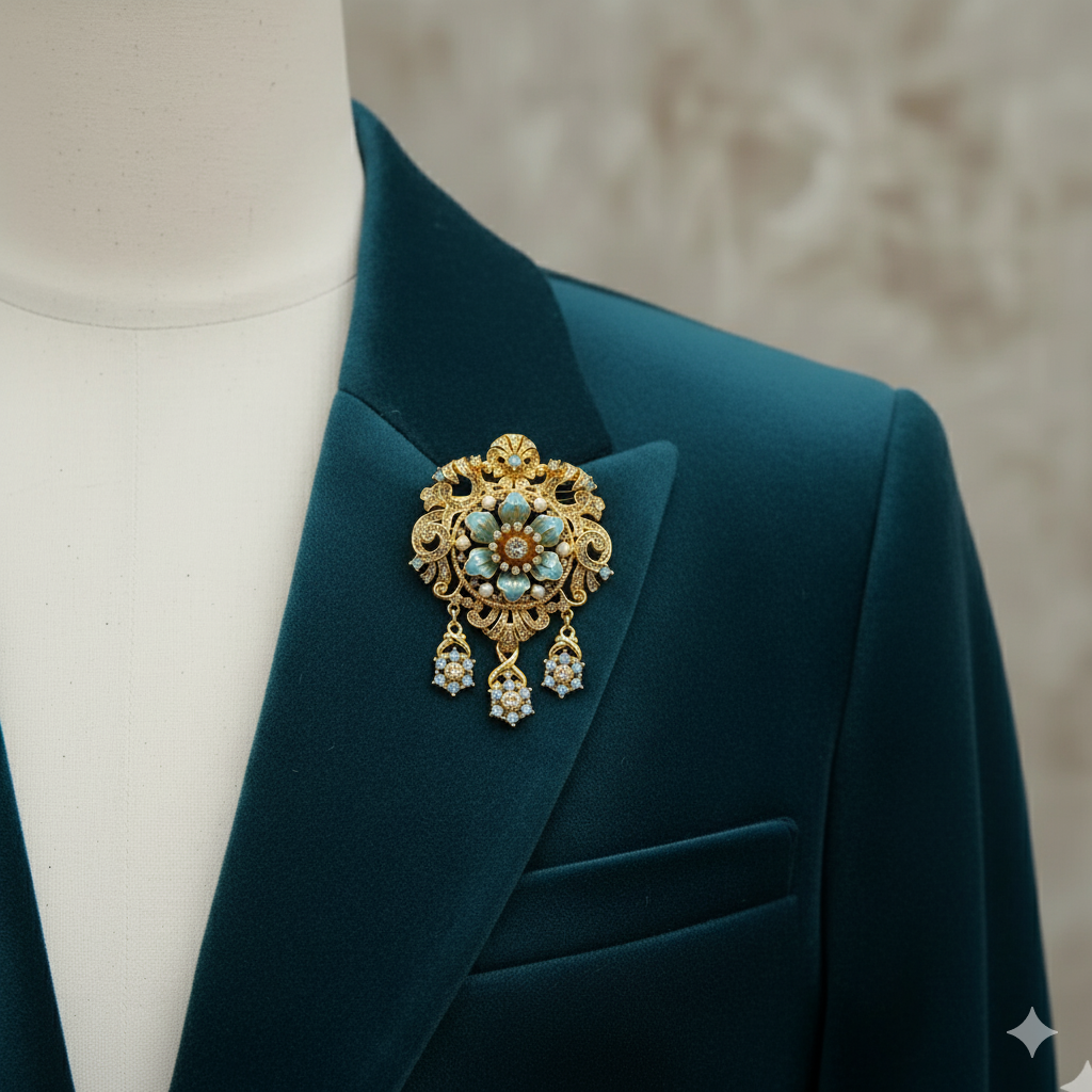 Vintage style Enamel Crown Court Brooch