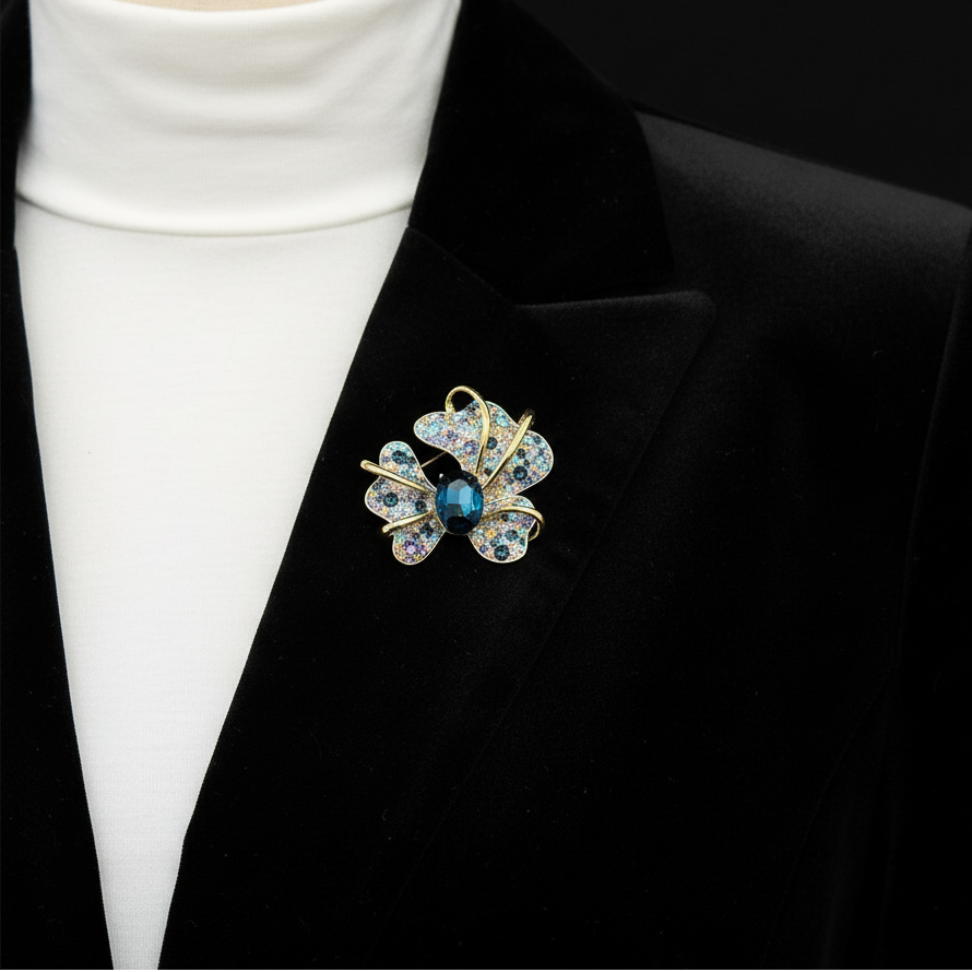 Art Deco Iris Zircon Glass Brooch