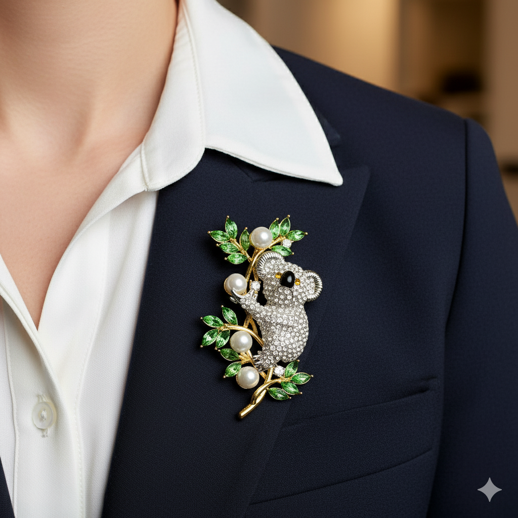 Sloth Rhinestone Pearl Brooch