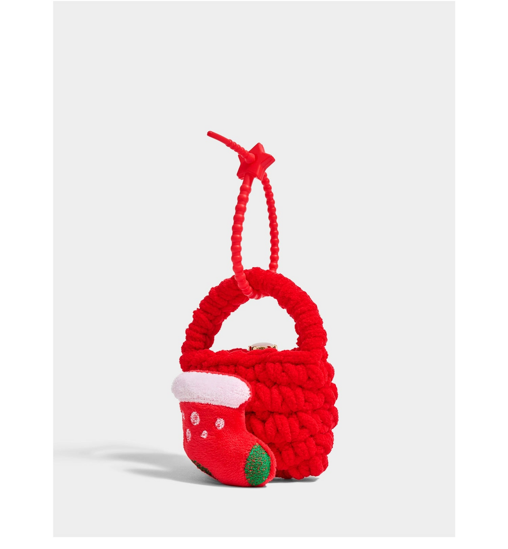 Cute Knitted Christmas Sock Coin Pouch Bag Charm Pendant Gift Accessory