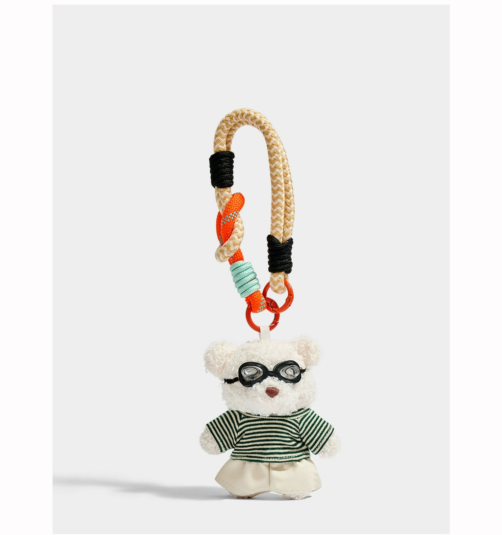 Adorable Plush Bear Doll Keychain with Glasses & Skirt - Perfect Gift