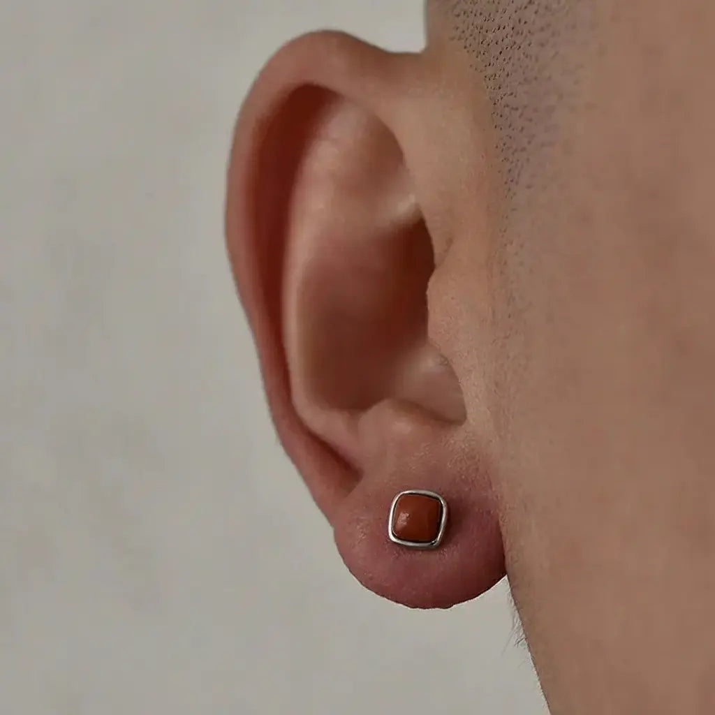 Bold Agate Trend Retro Square 925 Silver Stud Earrings for Men and Women, Couple Jewelry