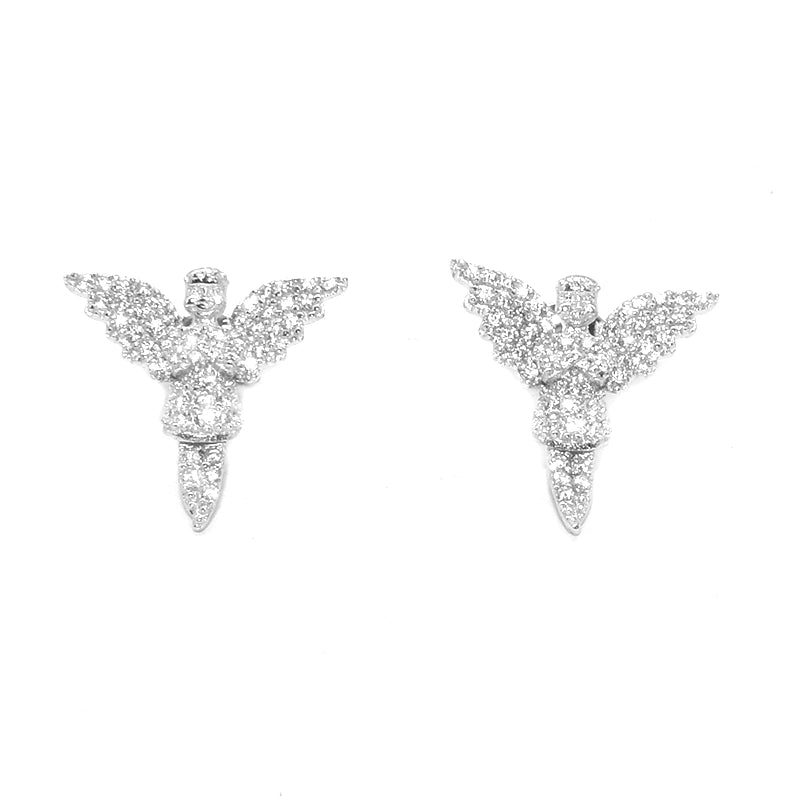 Bold S925 Sterling Silver Angel Wing Studs: Dazzling Diamond Hip-Hop Streetwear