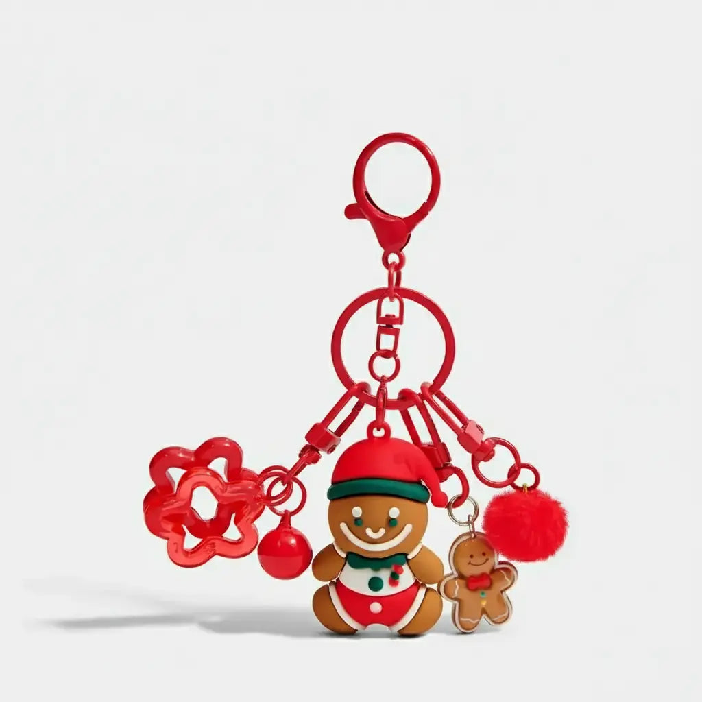 Adorable Gingerbread Man Doll Keychain - Festive Christmas Bag Charm Gift