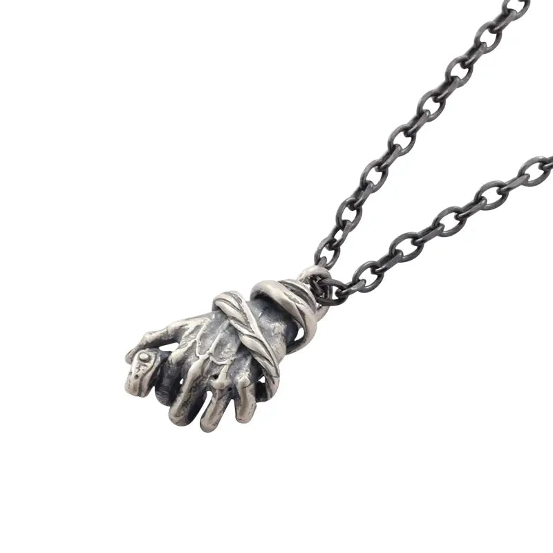 TWO LEAVES S925 sterling silver antique gothic snake hand pendant street design distressed men's and women's trendy necklace