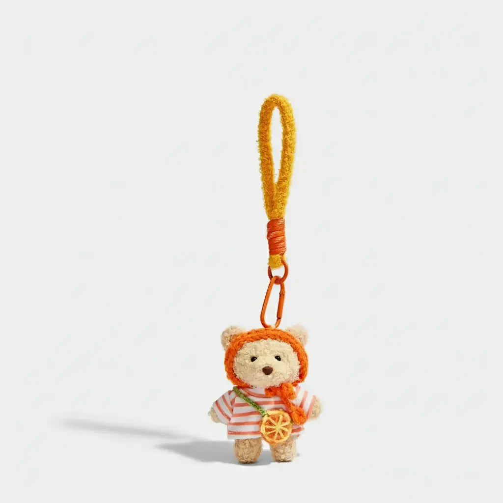 Adorable Plush Orange Bear Keychain Pendant - Charming Bag Doll Gift