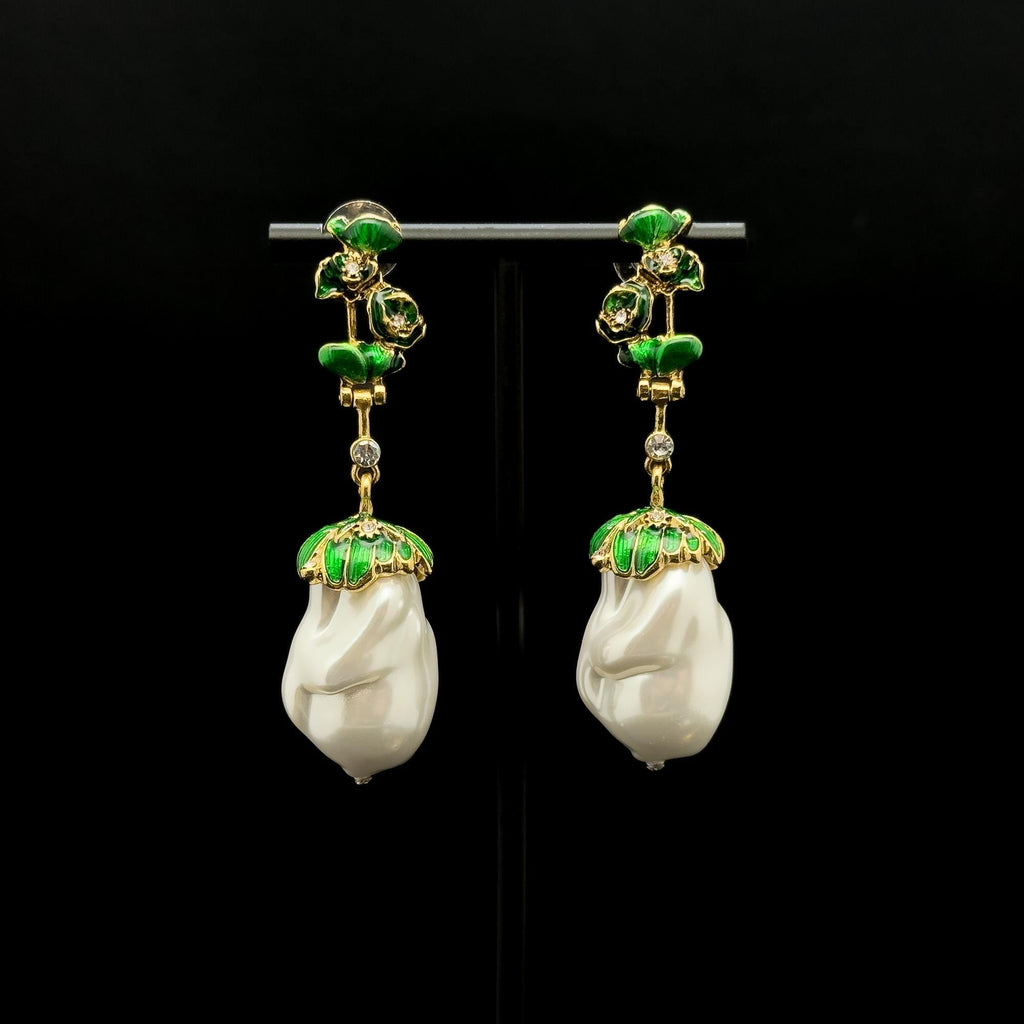 GIFTEEO Art Deco "Aurore II" | Elegant Handmade Baroque Pearl Drop Earrings with Silver Posts - Handcrafted Luxury Jewelry