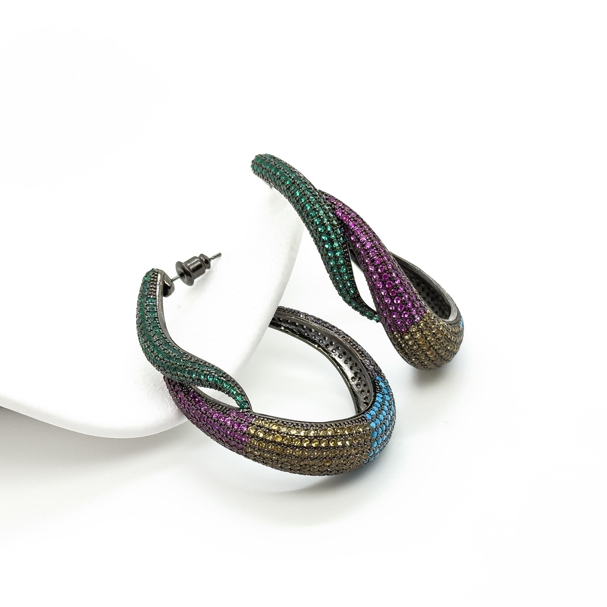 GIFTEEO Art Deco "Caspienne Mer II" | Colourful Full Crystal Oval Earrings for Weddings - Handcrafted Luxury Jewelry