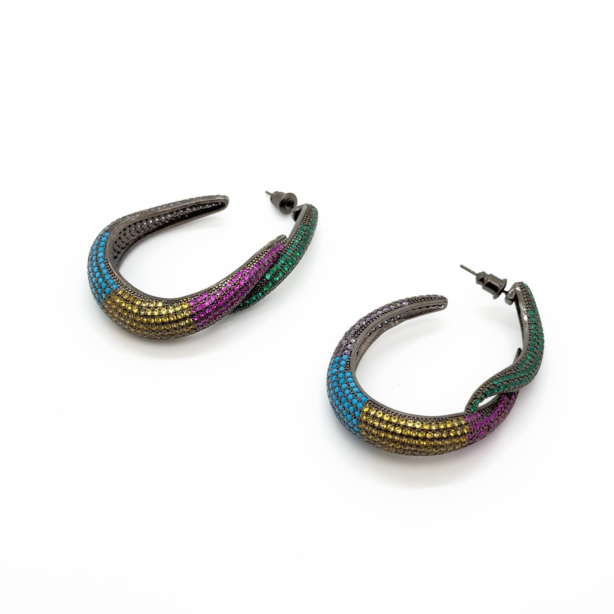 GIFTEEO Art Deco "Caspienne Mer II" | Colourful Full Crystal Oval Earrings for Weddings - Handcrafted Luxury Jewelry