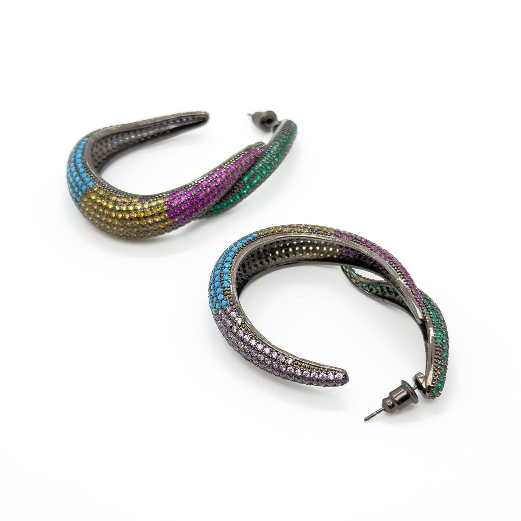 GIFTEEO Art Deco "Caspienne Mer II" | Colourful Full Crystal Oval Earrings for Weddings - Handcrafted Luxury Jewelry