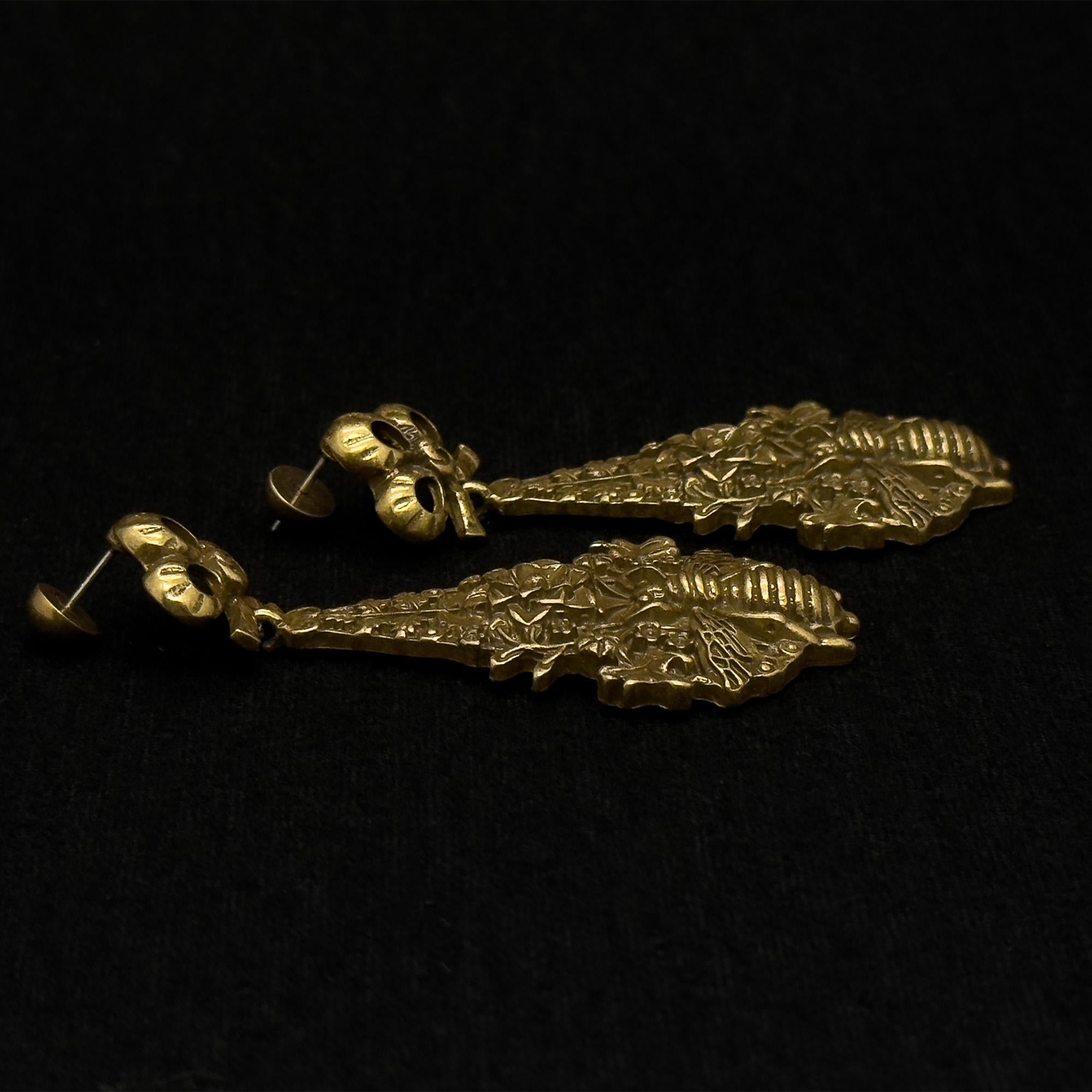 Vintage Ethnic Bee 3D Flower Drop Earrings Copper Gold-Plated