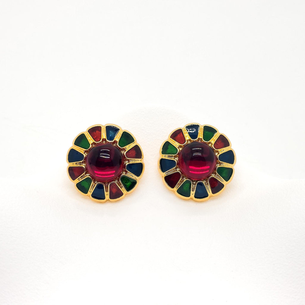 Vintage Cloisonné Enamel Glass Stud Earrings Palace Colourful Handmade