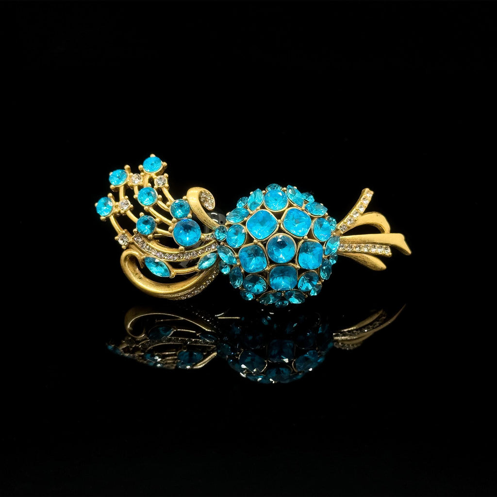 Vintage Art Deco Crystal Bouquet Brooch, 18K Gold-Plated Blue