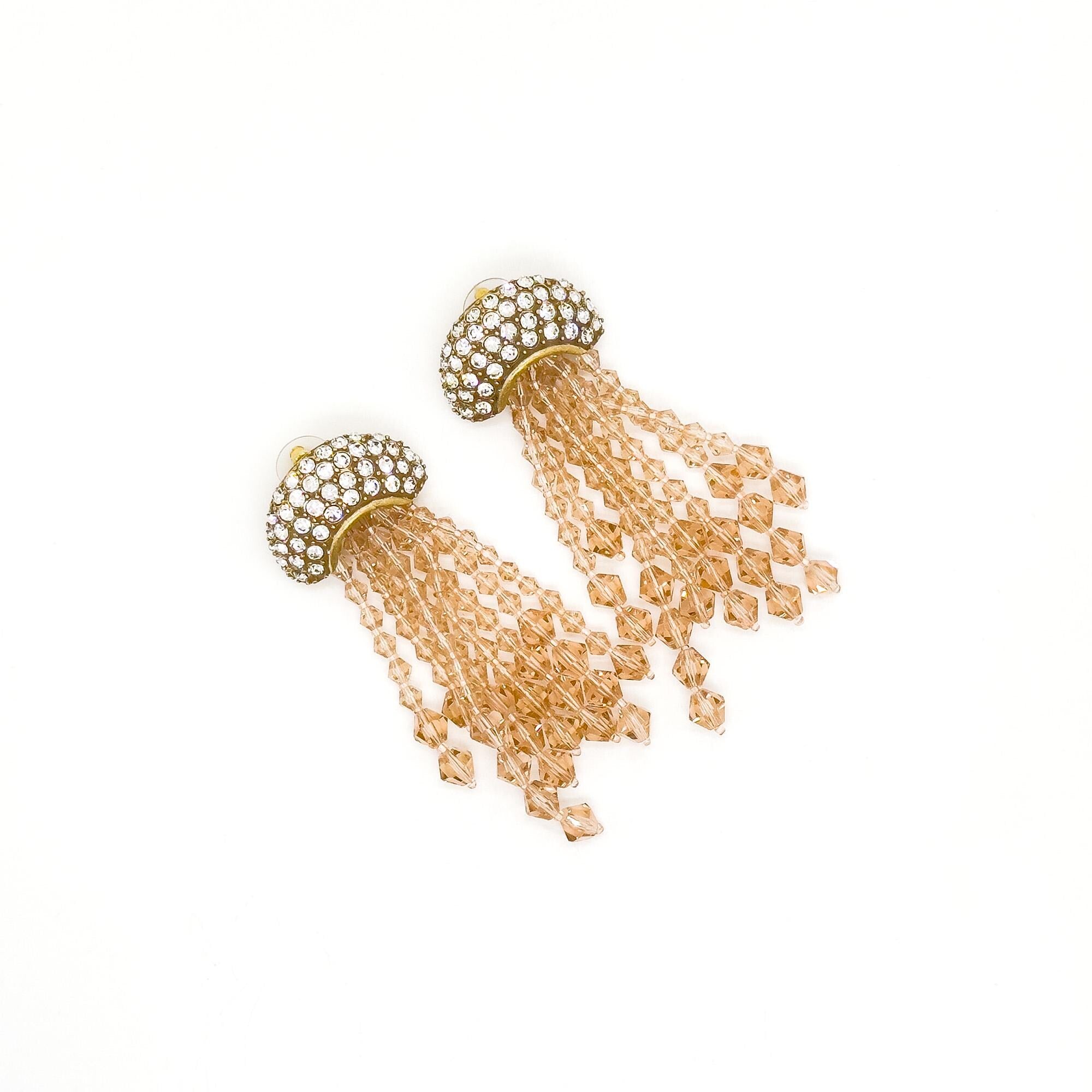 Art Deco Champagne Jellyfish Drop Earrings Crystal Gold-Plated