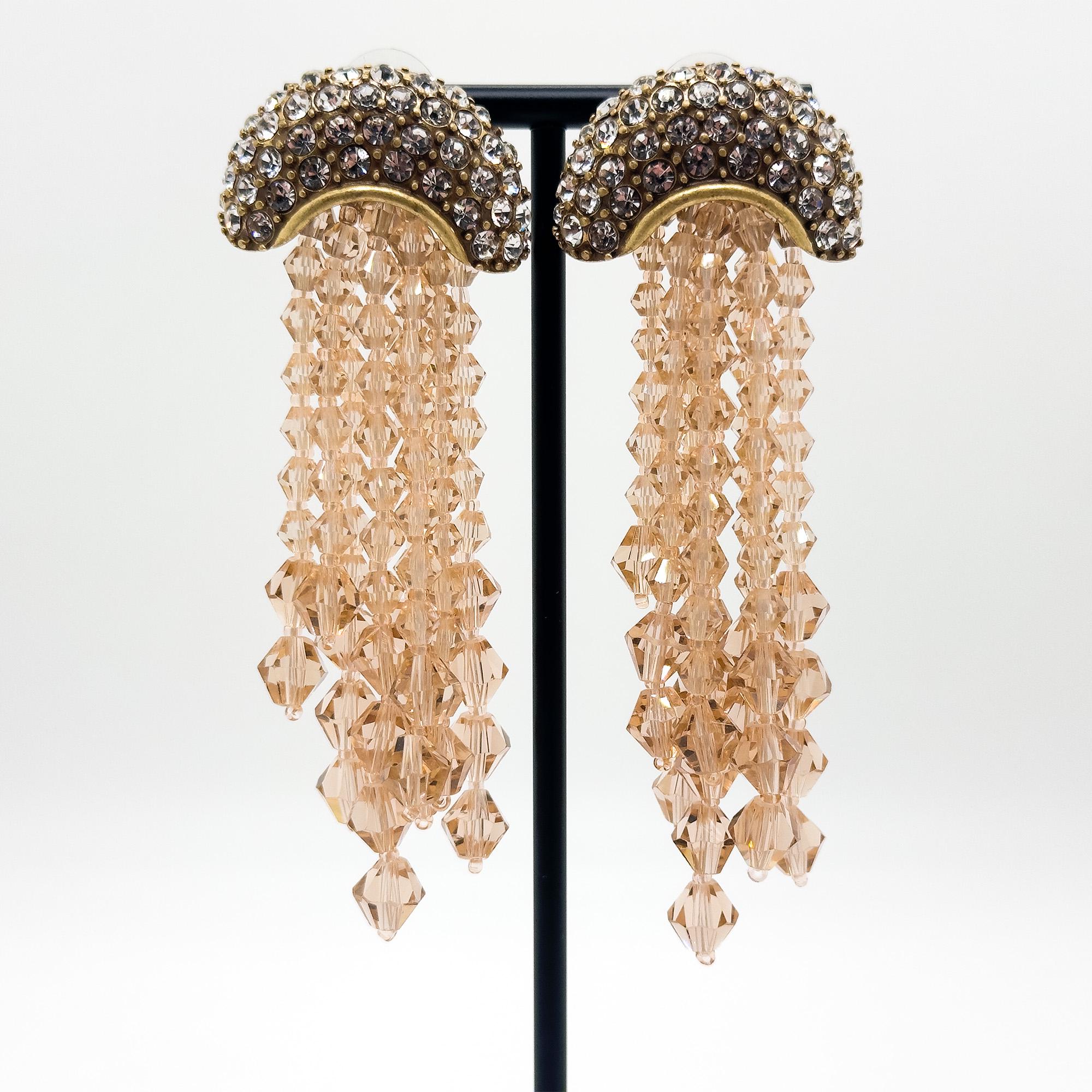Art Deco Champagne Jellyfish Drop Earrings Crystal Gold-Plated