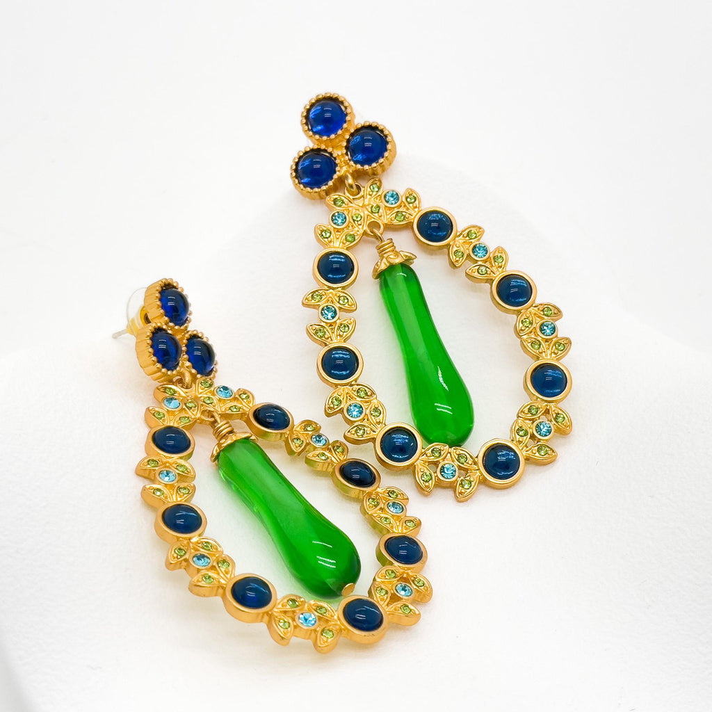 Vintage Art Deco Crystal Garland Earrings Gold-Plated 925 Silver Posts