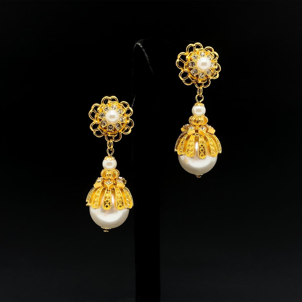 Art Deco Pearl Drop Earrings Gold-Plated Copper Sterling Hooks