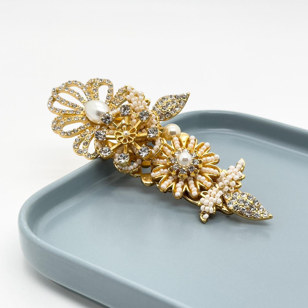 Vintage Art Deco Pearl Crystal Brooch Gold-Plated Woven Crown