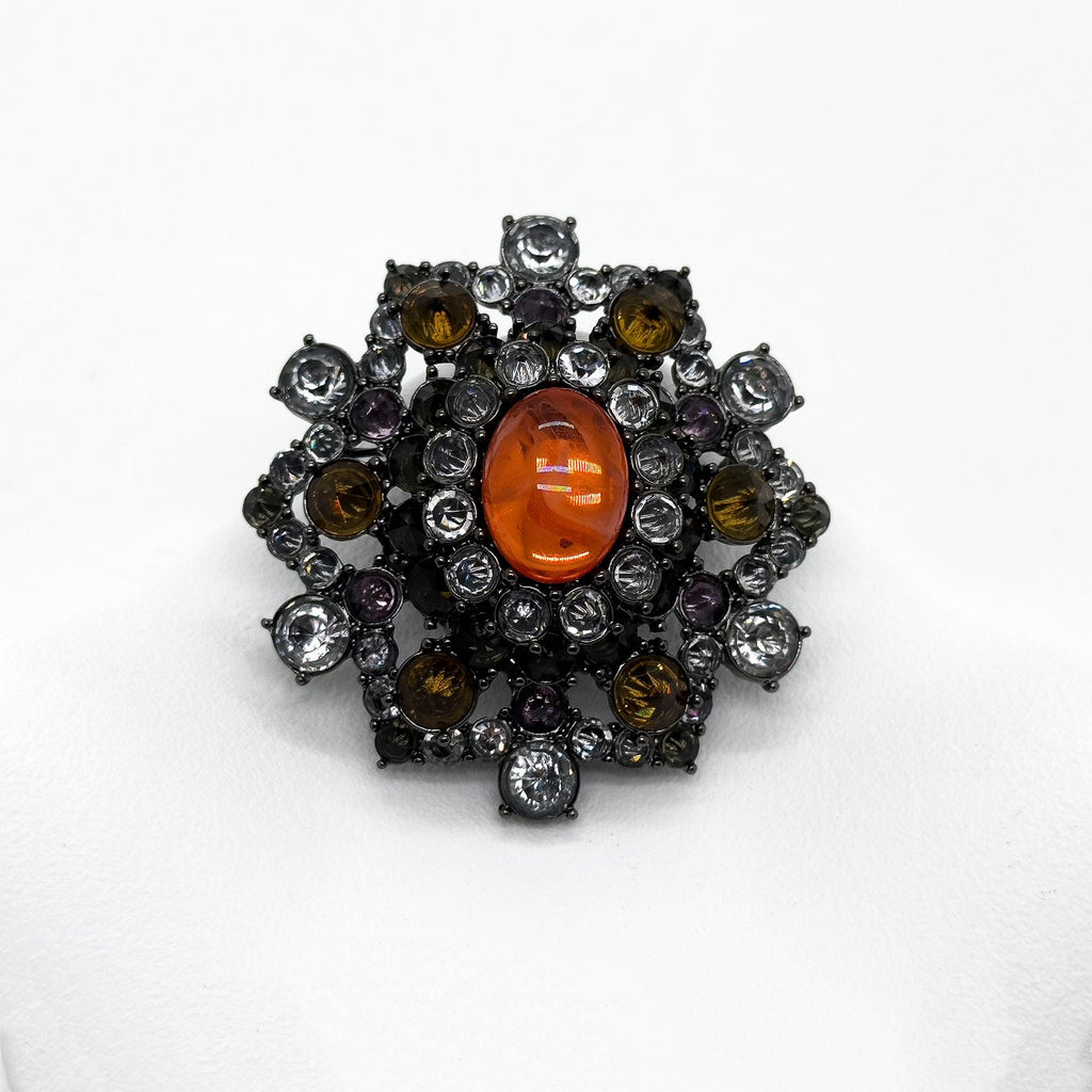 Vintage Art Deco Rhinestone Crystal Copper Brooch, Court-Style Pin