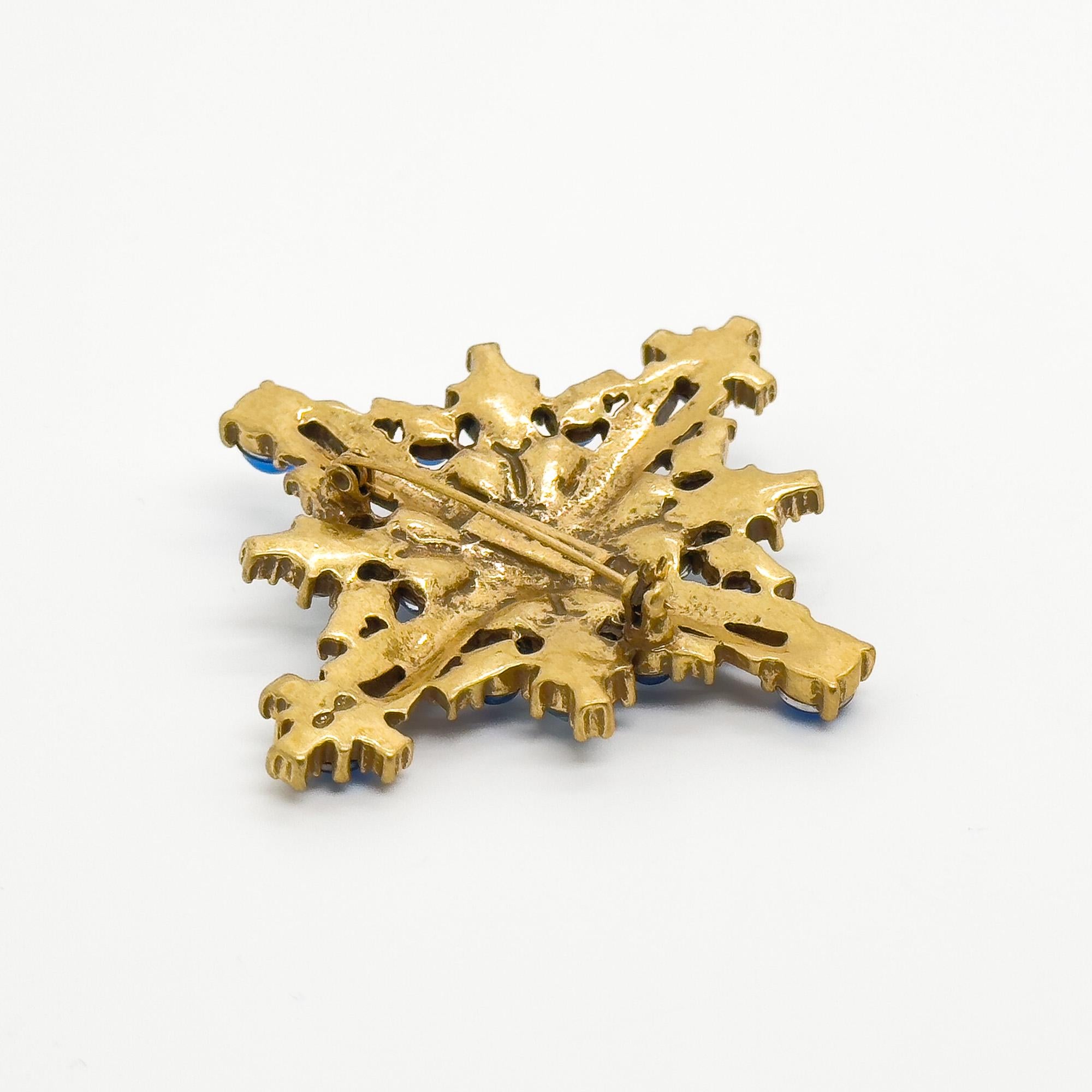 Vintage Art Deco Blue Crystal Cross Brooch, Copper Backing