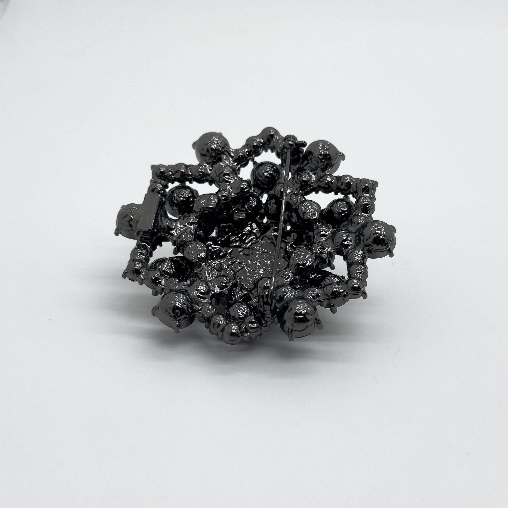 Vintage Art Deco Rhinestone Crystal Copper Brooch, Court-Style Pin