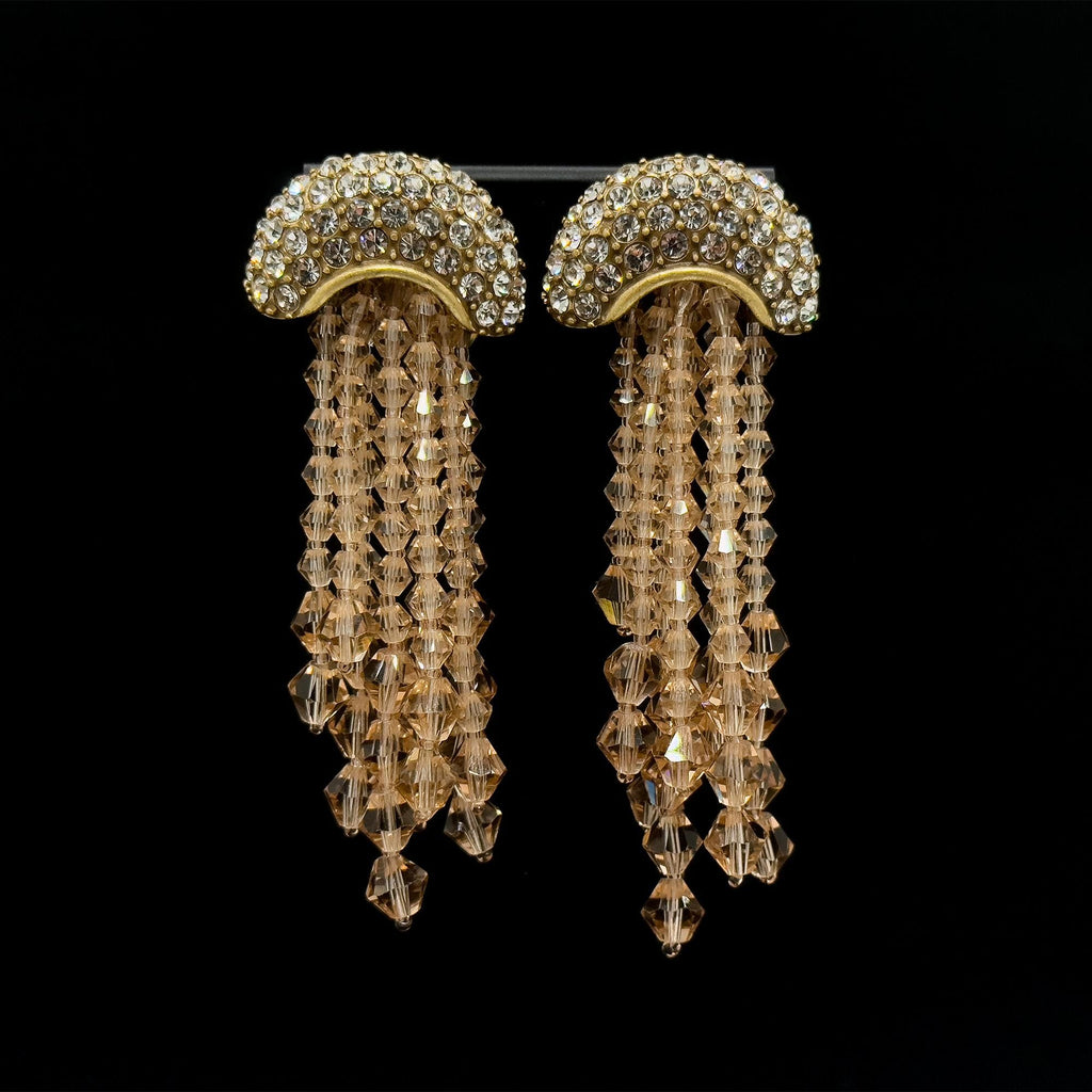 Art Deco Champagne Jellyfish Drop Earrings Crystal Gold-Plated