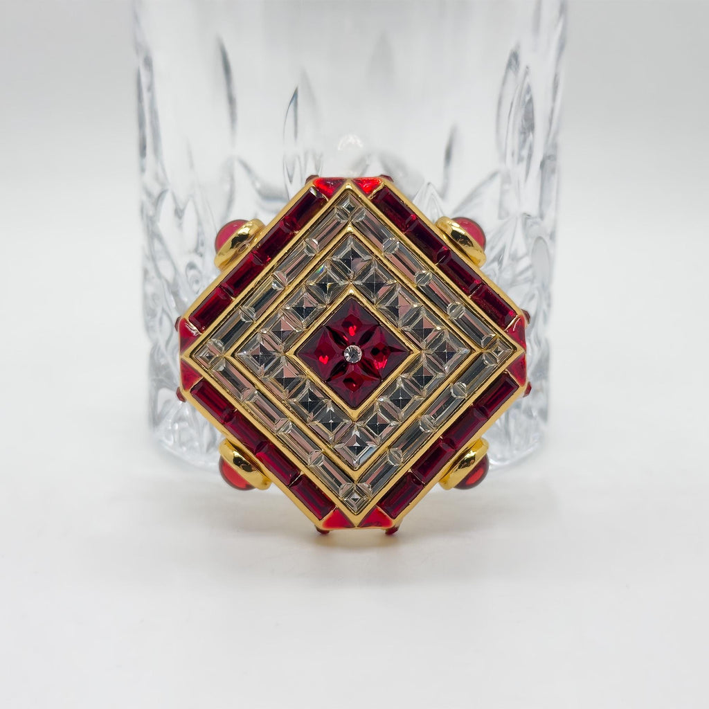 Vintage Art Deco Rhombus Glass Crystal Brooch Copper Backing