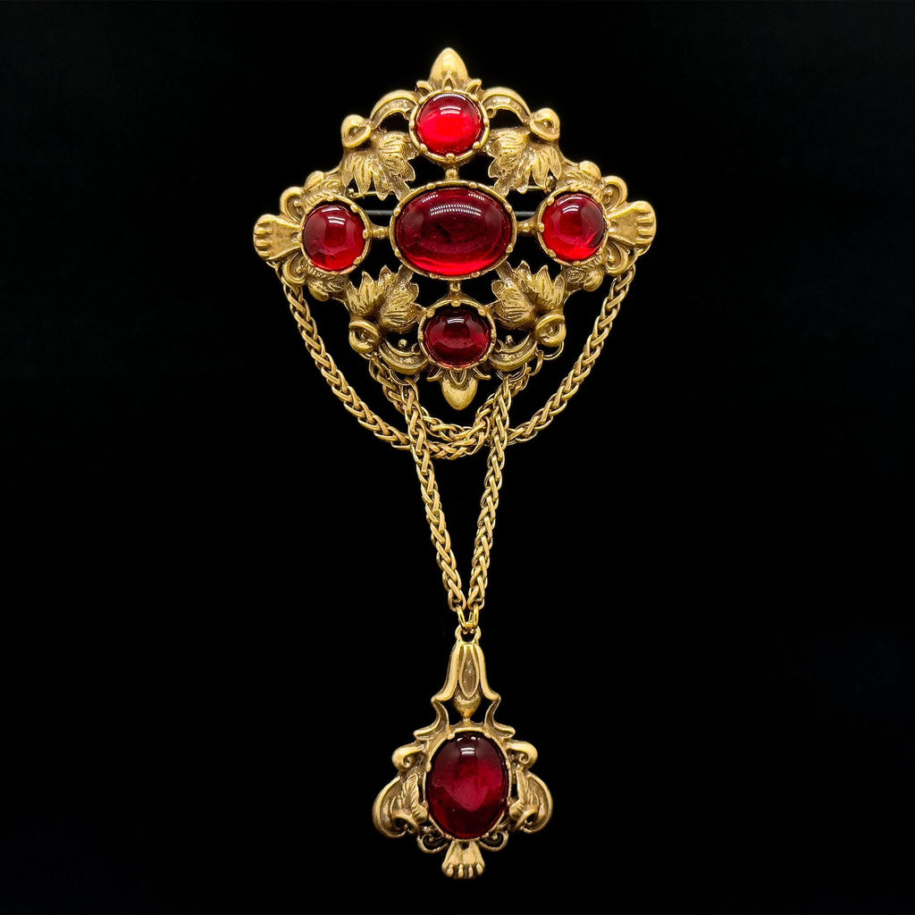 Art Deco Palace Vintage Glass Copper Leaf Statement Brooch