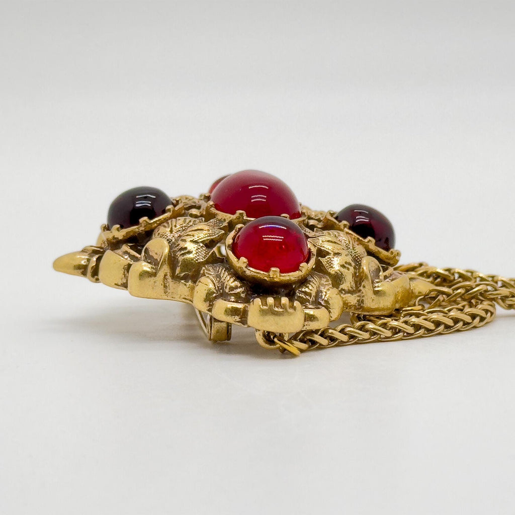 Art Deco Palace Vintage Glass Copper Leaf Statement Brooch