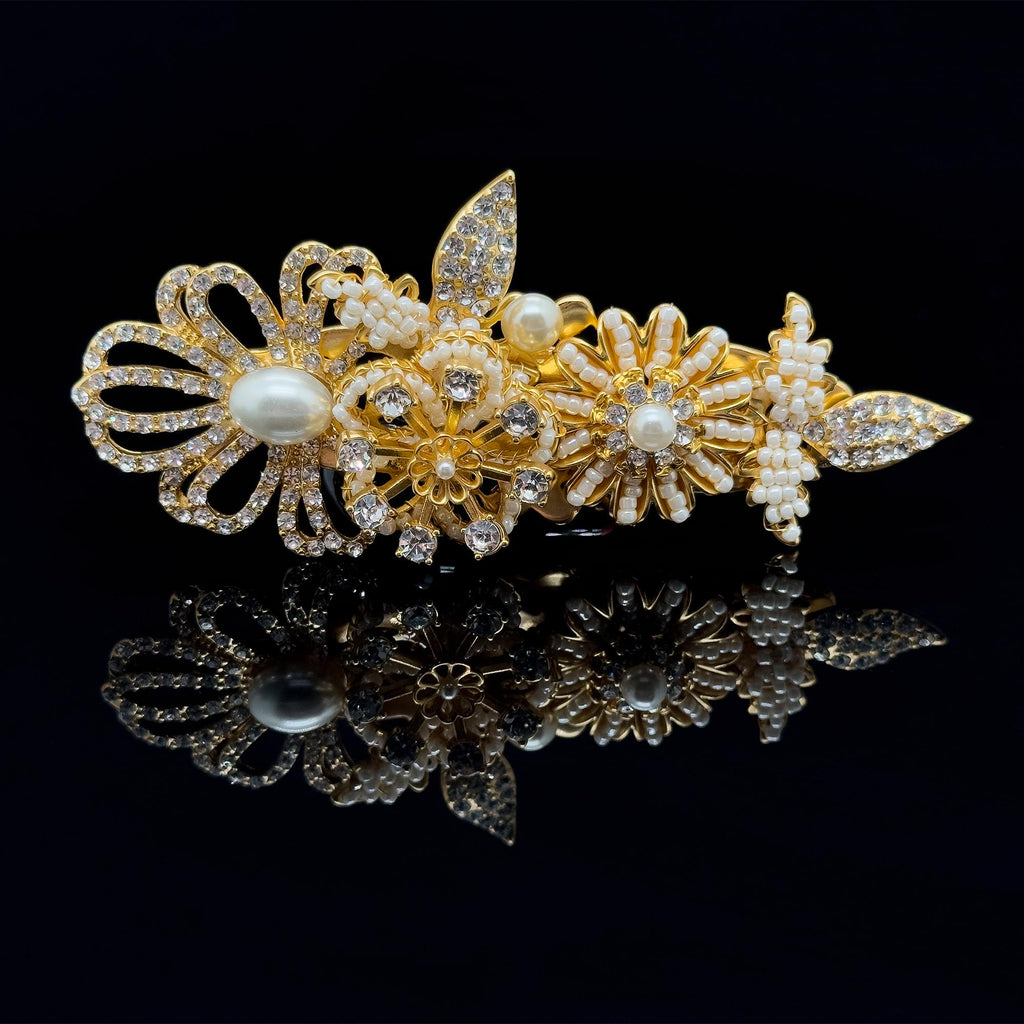 Vintage Art Deco Pearl Crystal Brooch Gold-Plated Woven Crown