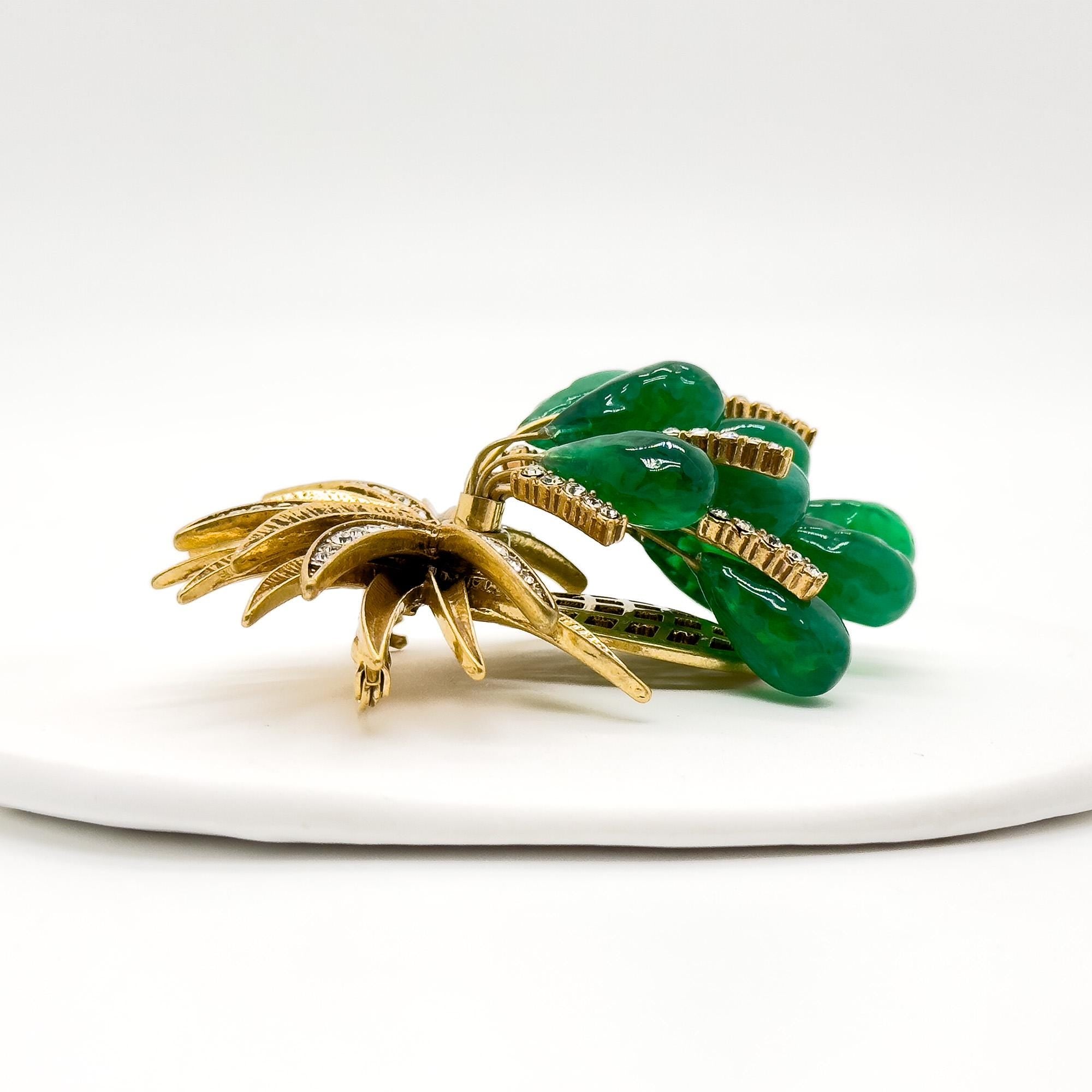 Vintage Art Deco Grape Brooch Copper Crystal Resin Pin