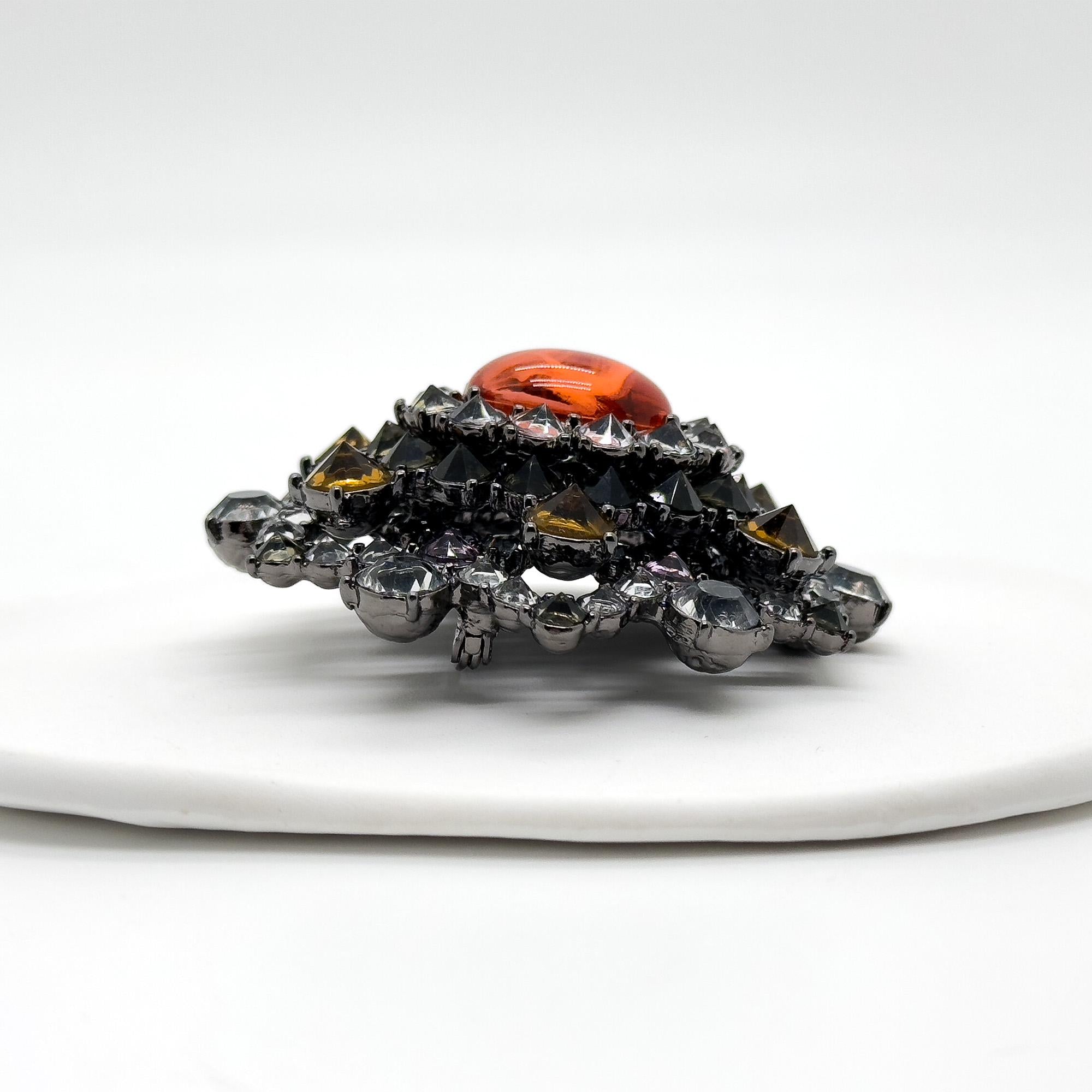 Vintage Art Deco Rhinestone Crystal Copper Brooch, Court-Style Pin