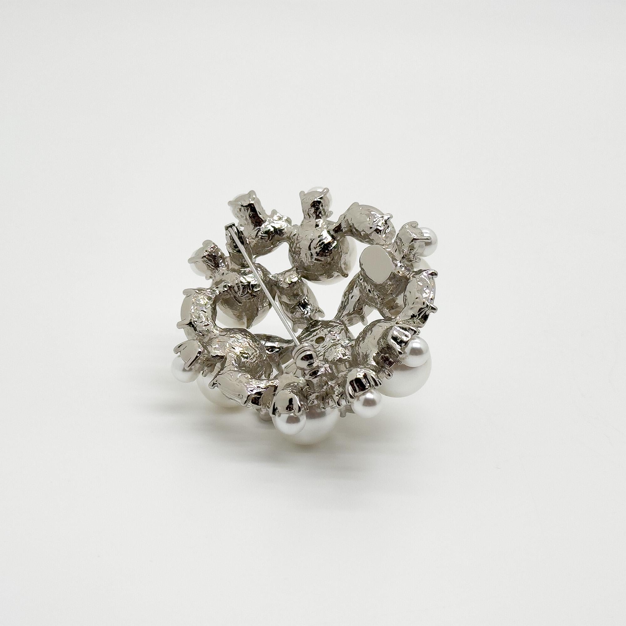 Vintage Art Deco Pearl Rhinestone Brooch Copper Coat Pin