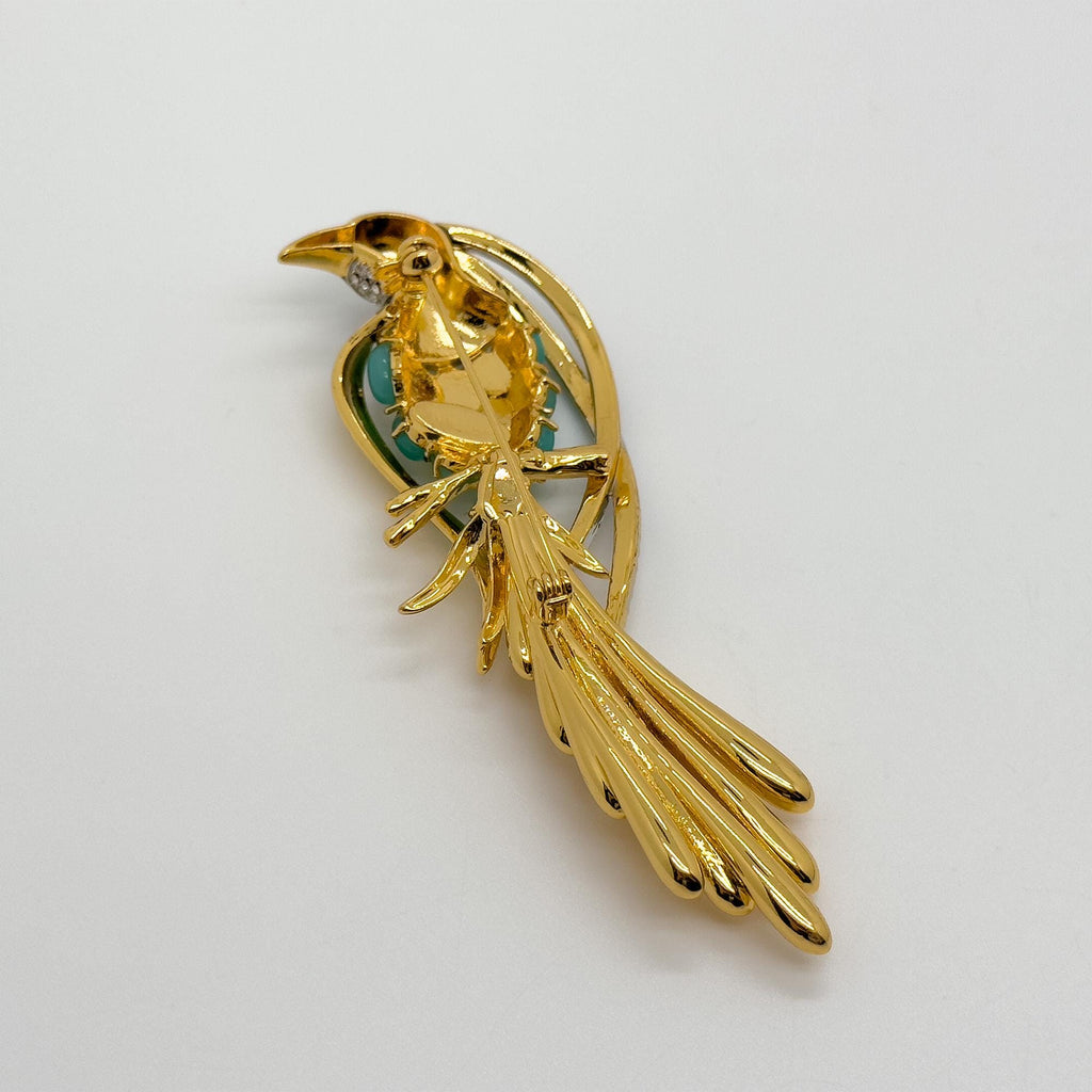 Vintage Art Deco 3D Bird Brooch Gold-Plated Rhinestone Magpie