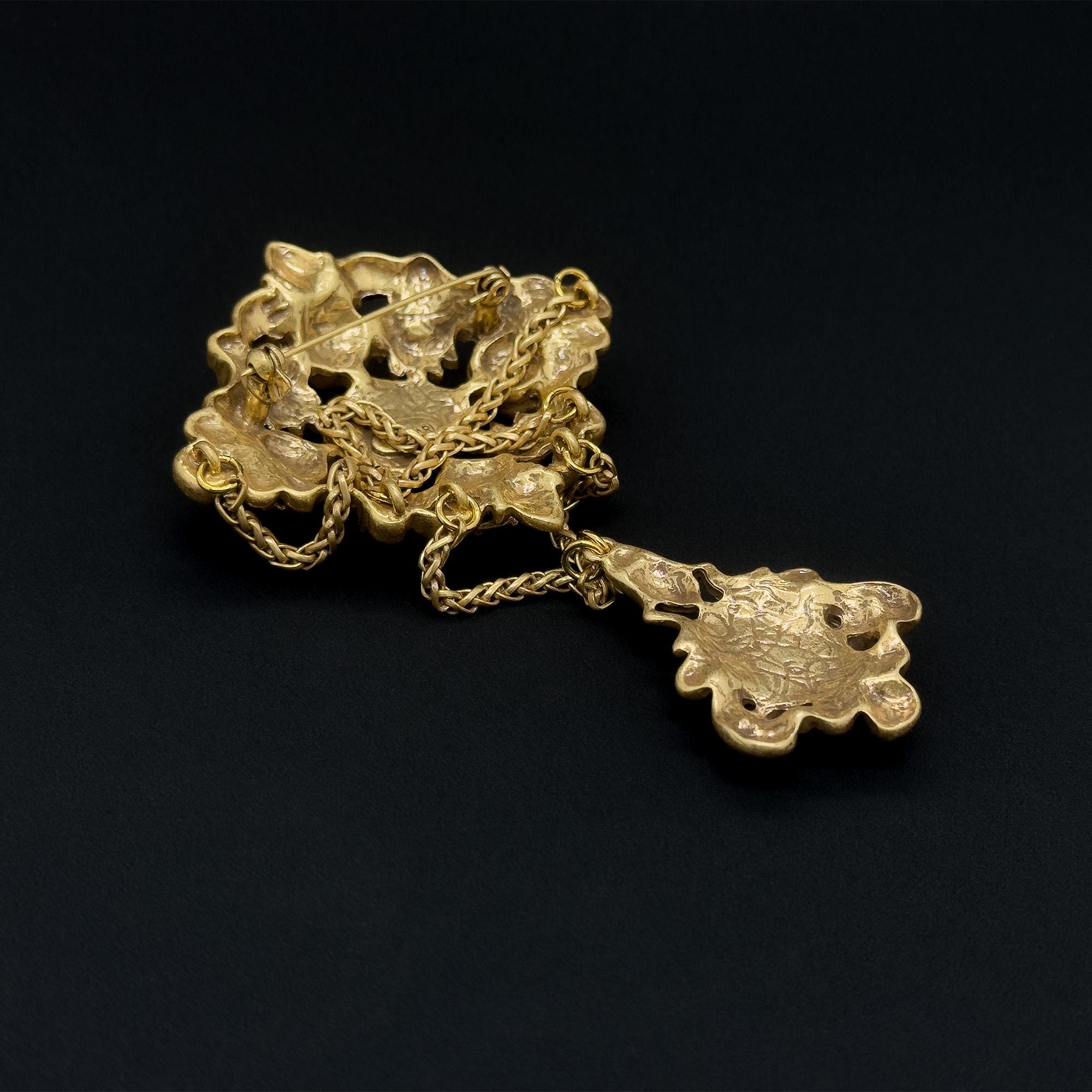 Art Deco Palace Vintage Glass Copper Leaf Statement Brooch