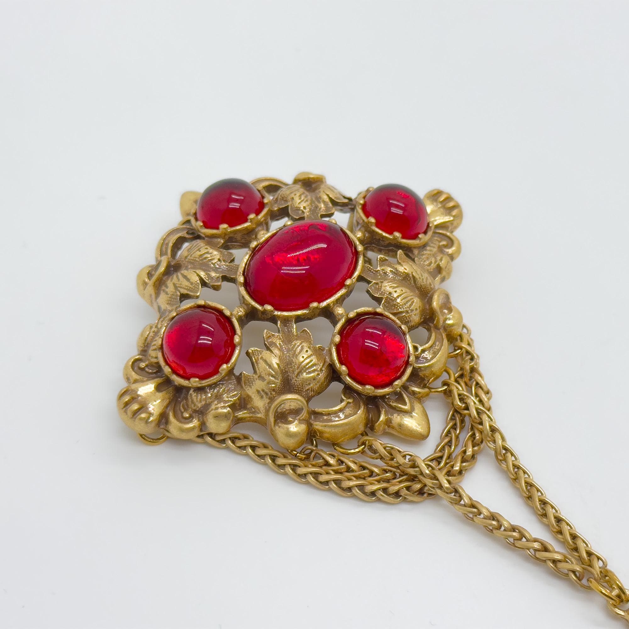 Art Deco Palace Vintage Glass Copper Leaf Statement Brooch