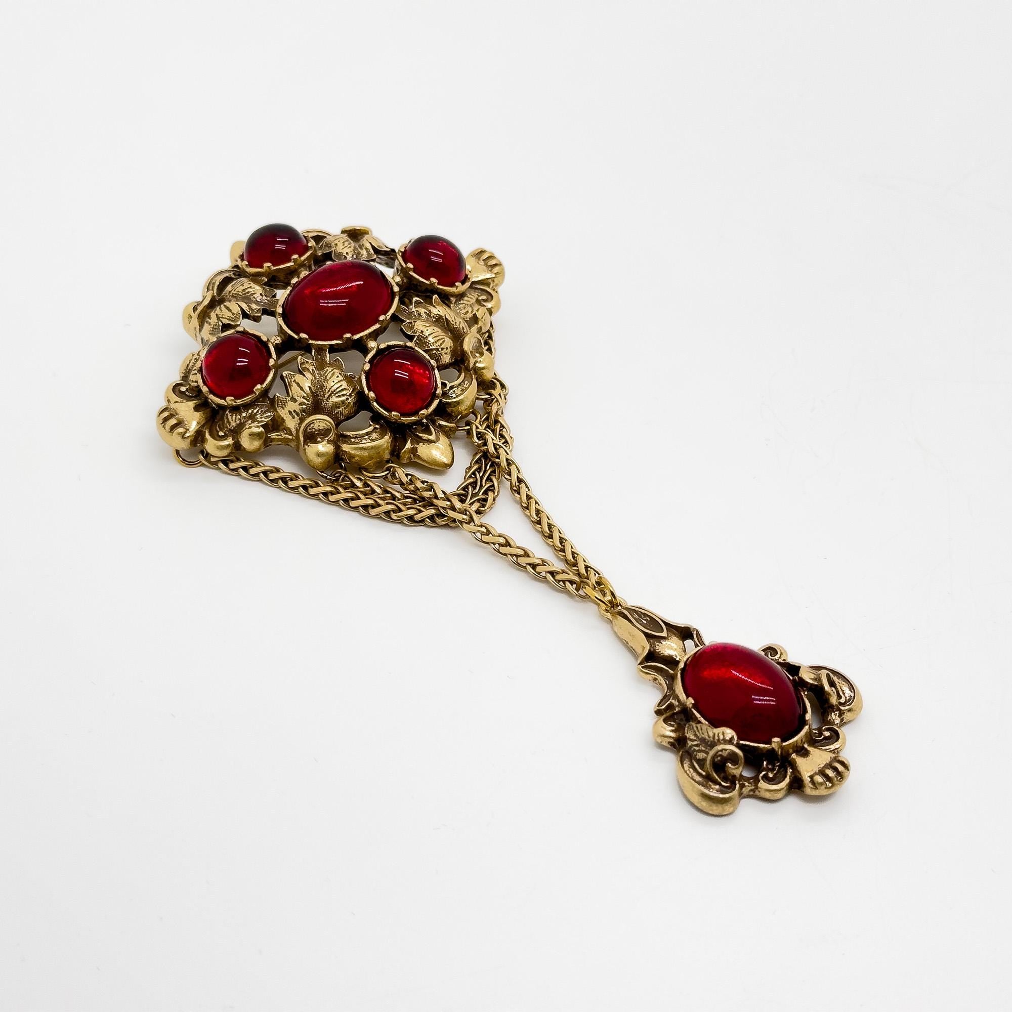 Art Deco Palace Vintage Glass Copper Leaf Statement Brooch