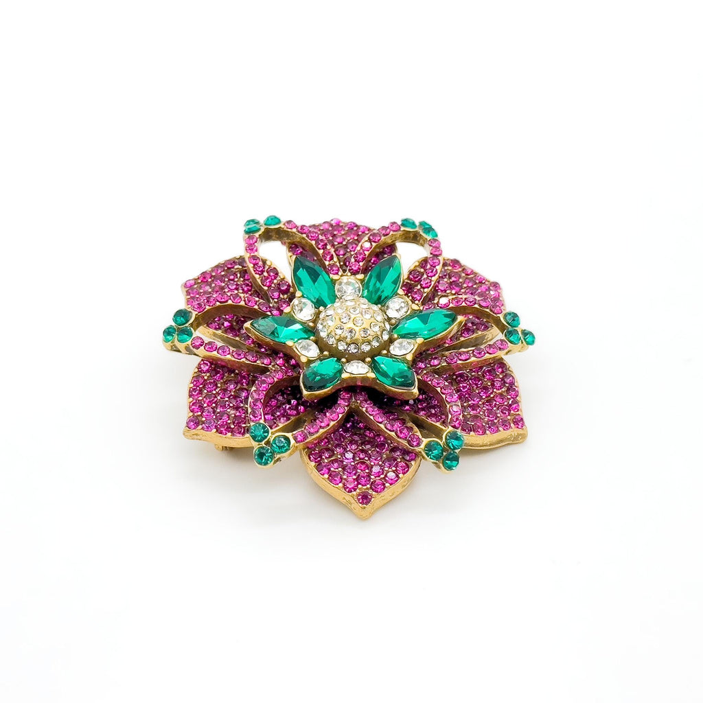 Vintage Art Deco Purple Flower Brooch Rhinestone Copper Accent