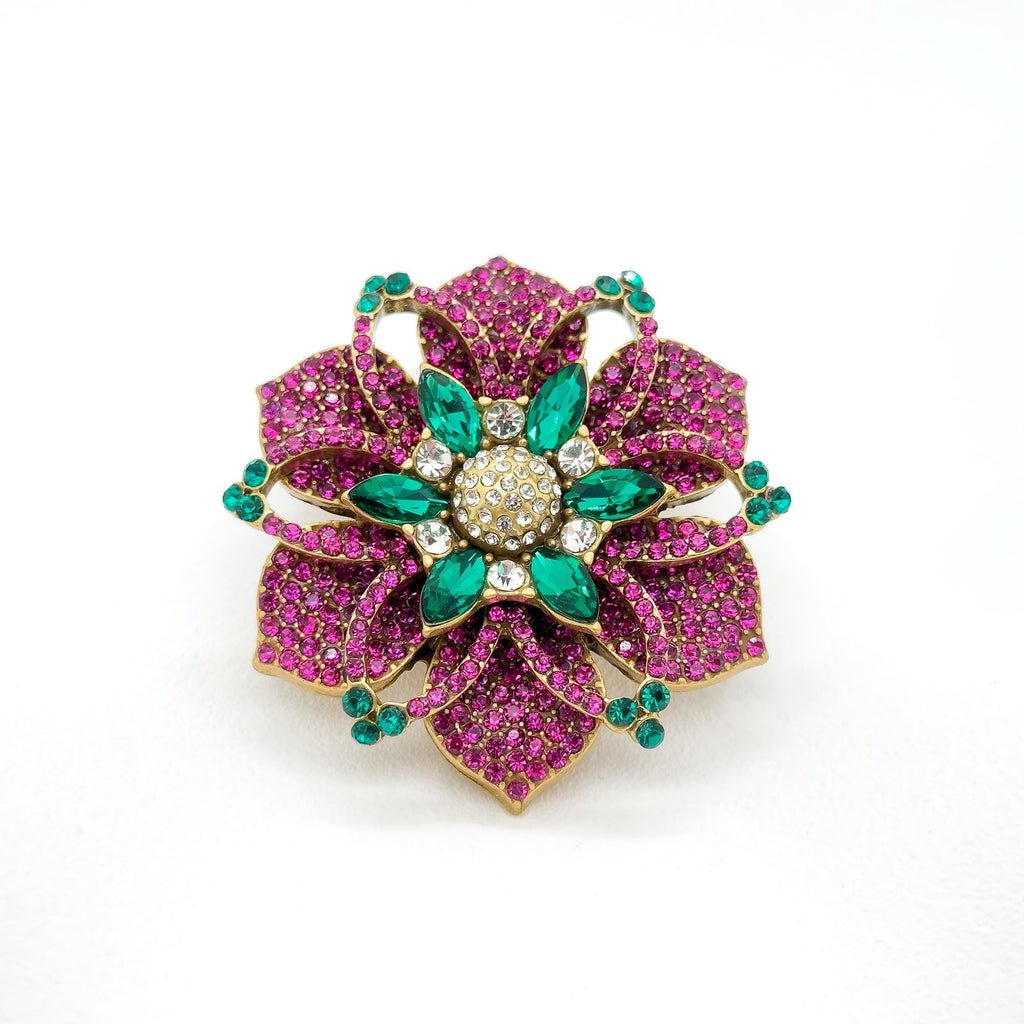 Vintage Art Deco Purple Flower Brooch Rhinestone Copper Accent