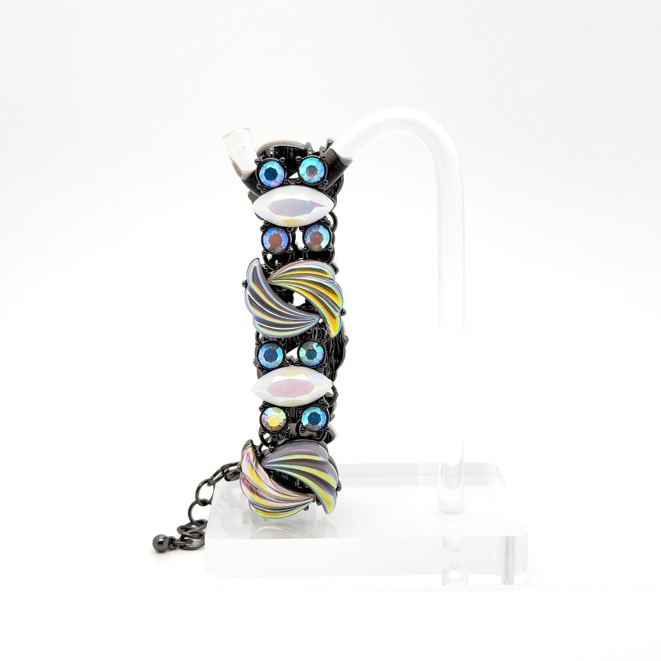 French Vintage Flower Earrings and Bracelet Set Rhinestone Boho Statement