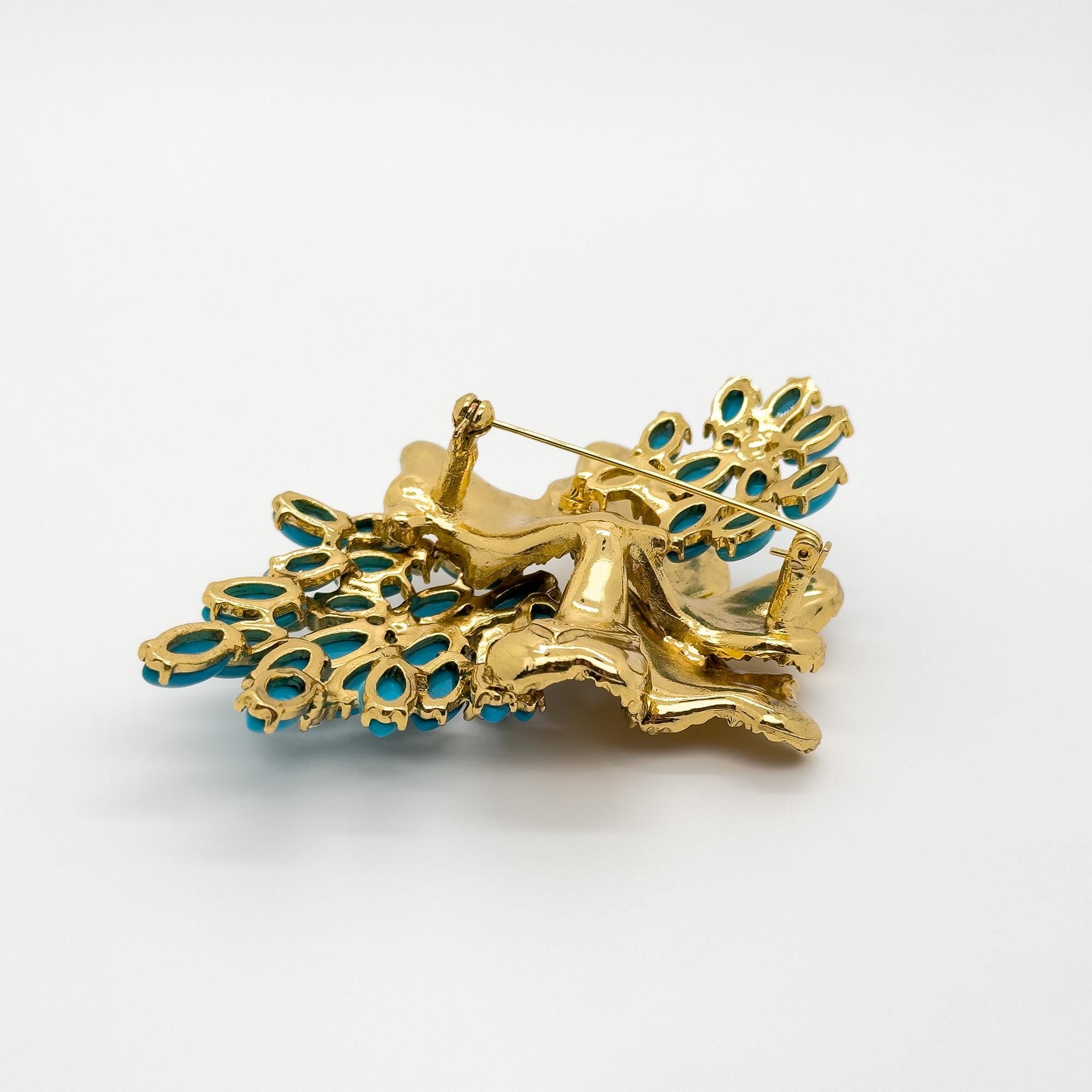 Vintage Art Deco Blue Grape Brooch Gold-Plated Rhinestone Leaf