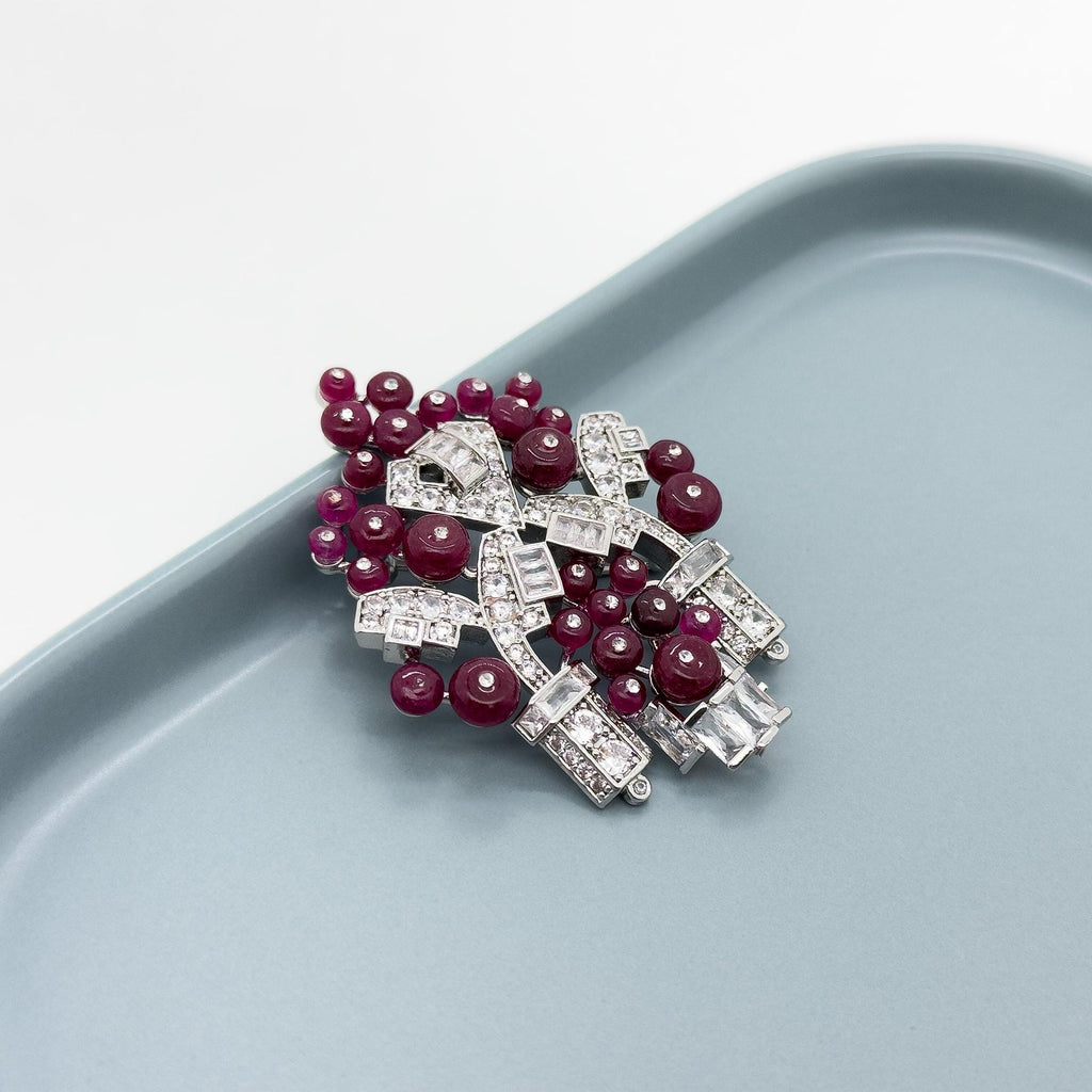 Art Deco Castle Brooch Purple Zircon Stone Titanium Steel Pin