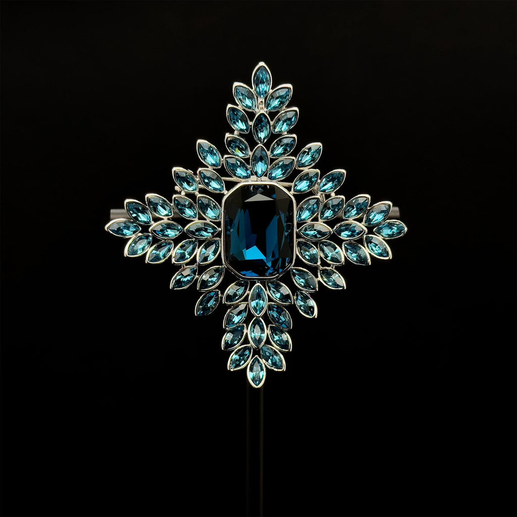 Art Deco Vintage Leaf Brooch Blue Crystal Copper Statement Pin