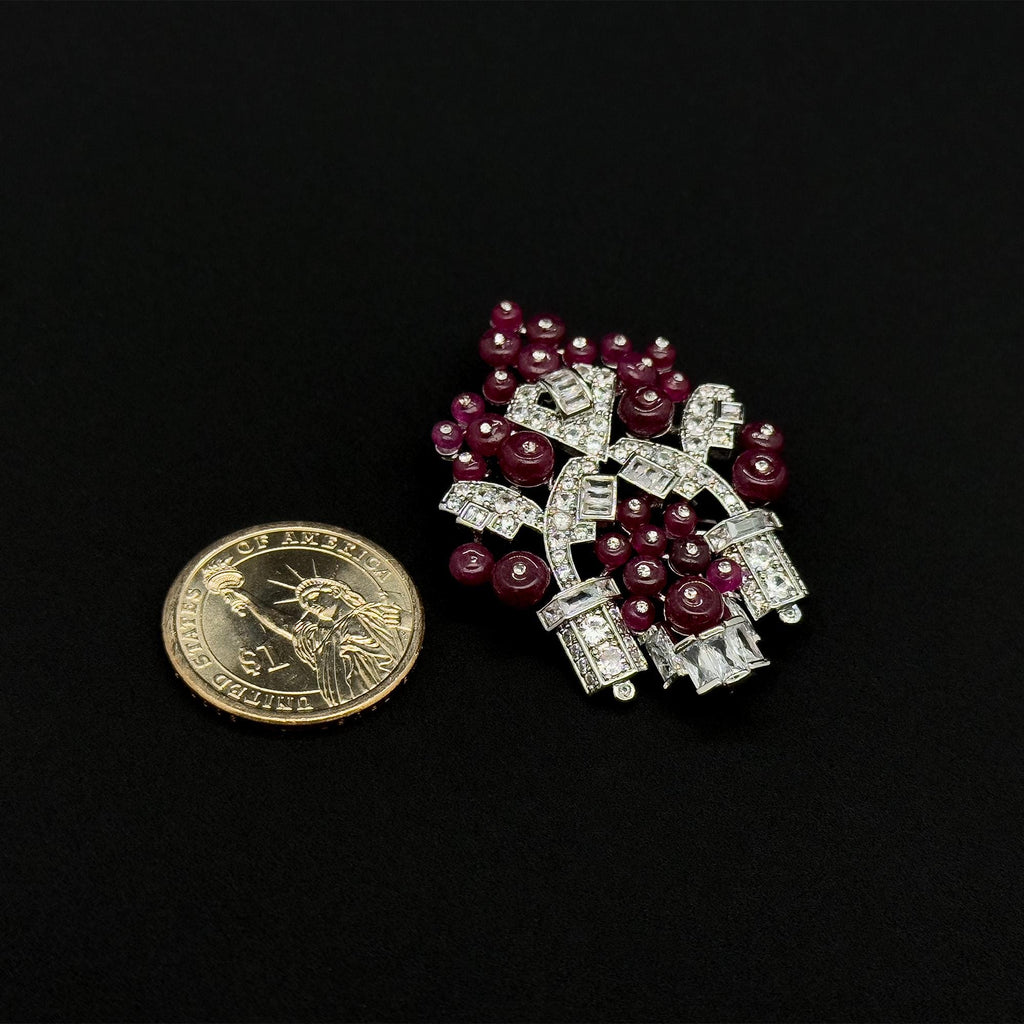 Art Deco Castle Brooch Purple Zircon Stone Titanium Steel Pin