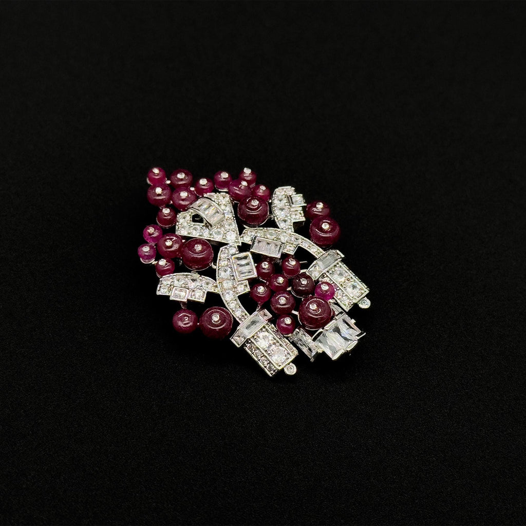 Art Deco Castle Brooch Purple Zircon Stone Titanium Steel Pin