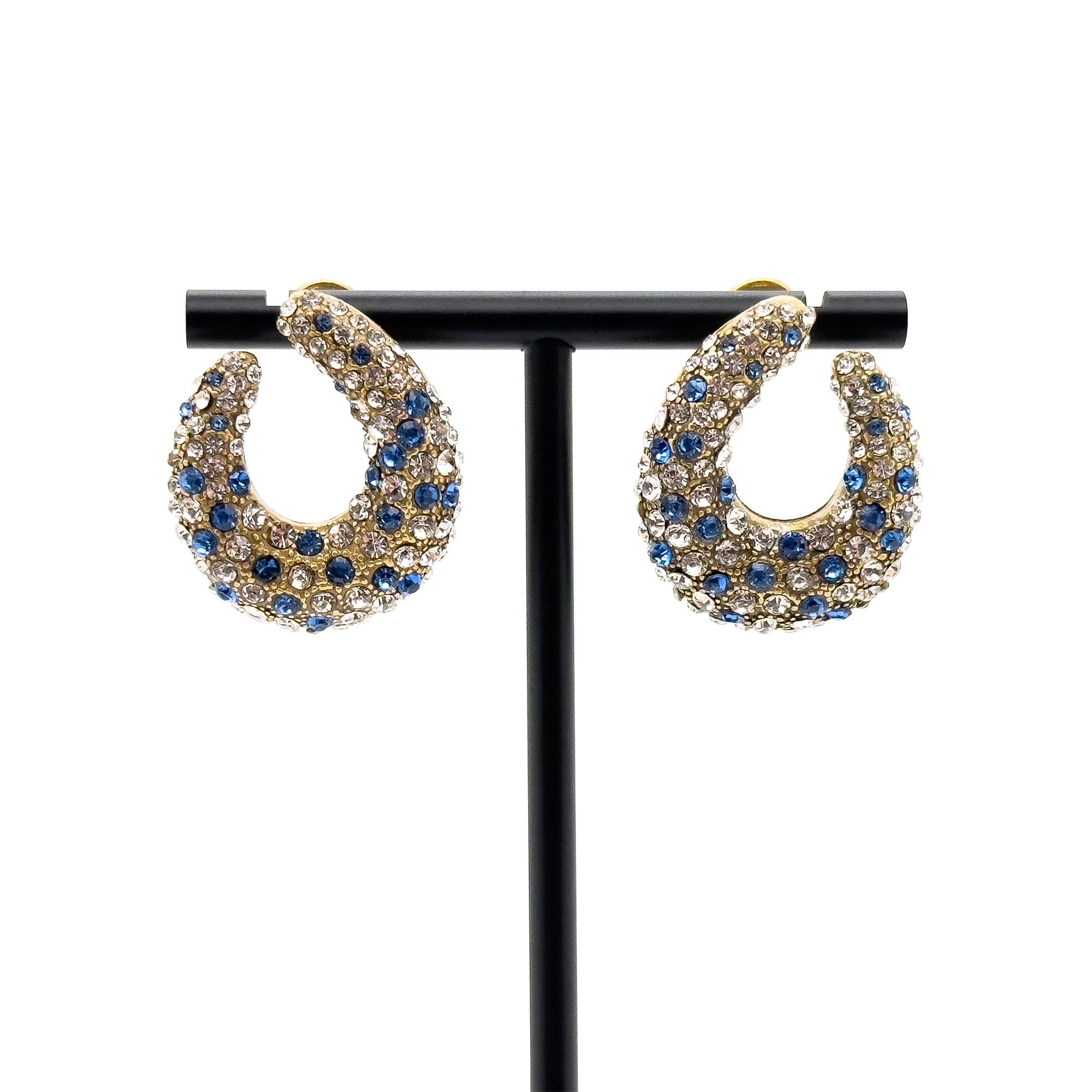 Vintage Art Deco U-Shaped Rhinestone Stud Earrings, 925 Silver Posts