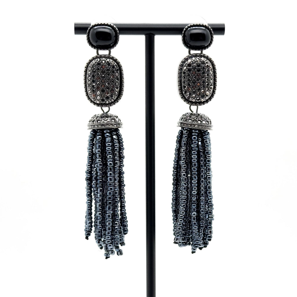Handmade Art Deco Agate Dangle Earrings with Beaded Detail