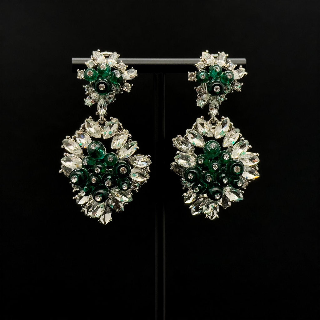 Vintage Art Deco Dangle Earrings Emerald Purple Glass Rhinestone