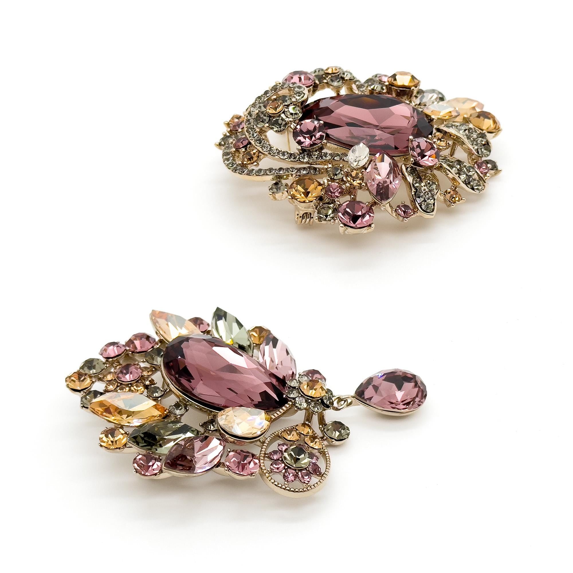 Vintage Art Deco Crystal Brooch Copper Zircon Austrian Crystal Pin